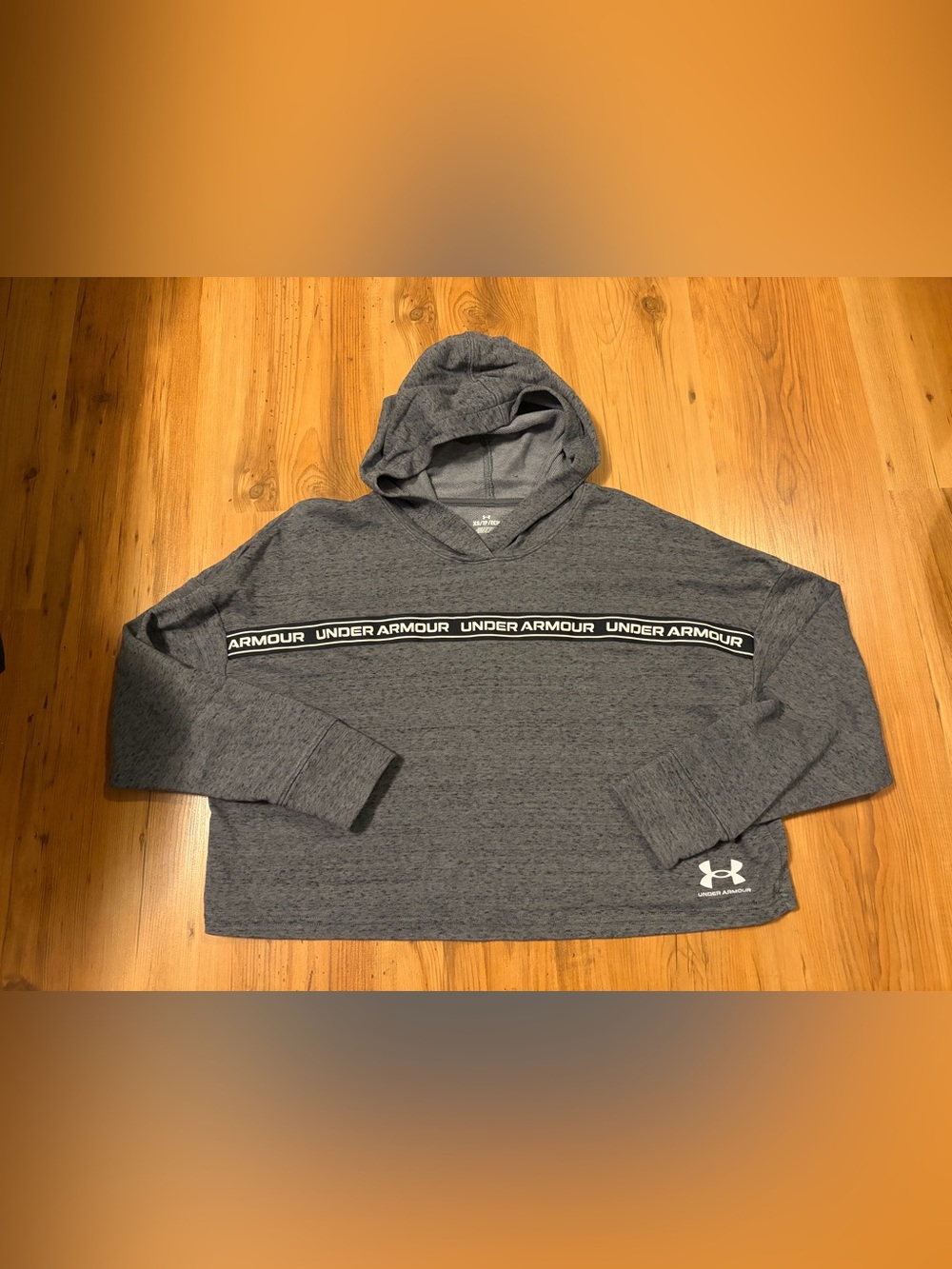 Under Armour Cropped Heather Gray Hooded Sweatshirt with Logo Tape